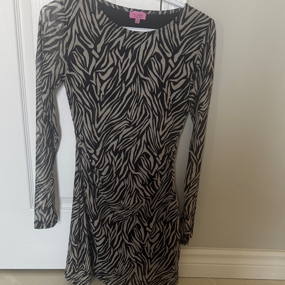 Miami Zebra Patterned Long Sleeve Dress